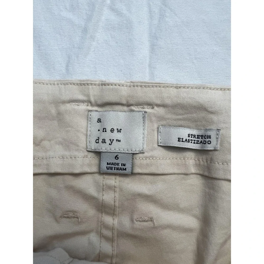 A New Day Pants Womens 6R Cream Wide‎ Leg High Rise Cargo Stretch Zip Fly Casual